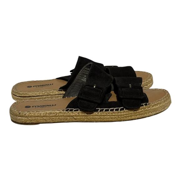Makalu California Black Suede Buckle Sandals Espadrille Slip-On Women's Size 8.5 - Picture 3 of 9